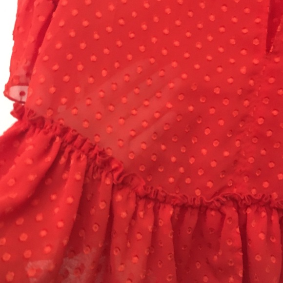 H&M Red Blouse Ruffle Swiss Polka Dot Sheer Lightweight Keyhole Top Sz 8 S M - Picture 5 of 9